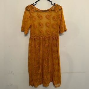 Gold mustard yellow lace sheer cover up dress
